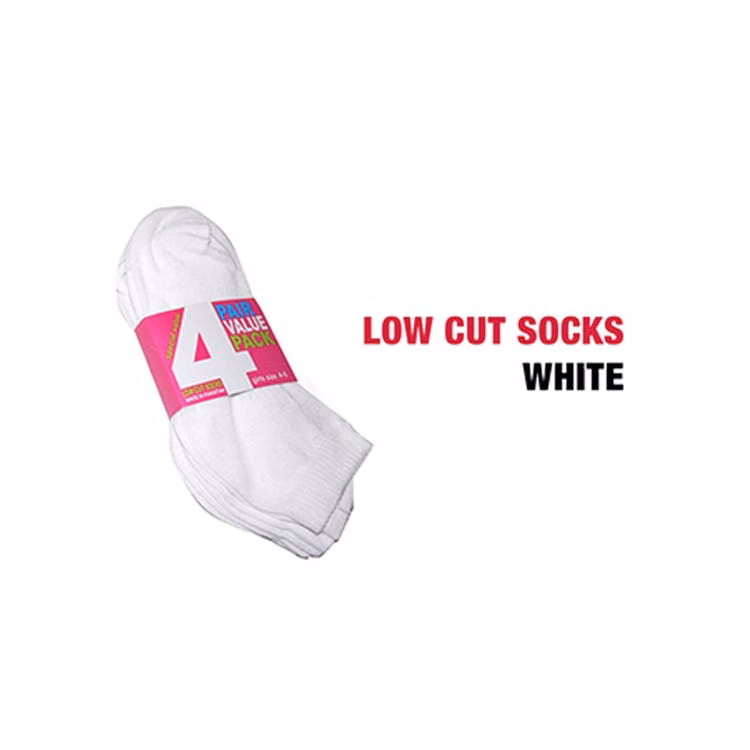 Girl's Low-Cut Socks - 4 Pack White Size 9-11