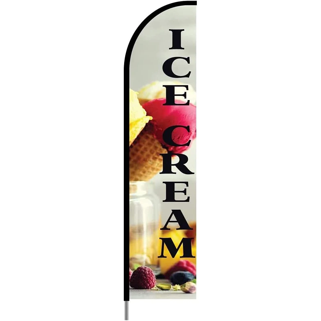 Ice Cream Sign Banner Swooper Feather Flag Complete Pole Kit Outdoor and Store Sign Display, 15ft 1