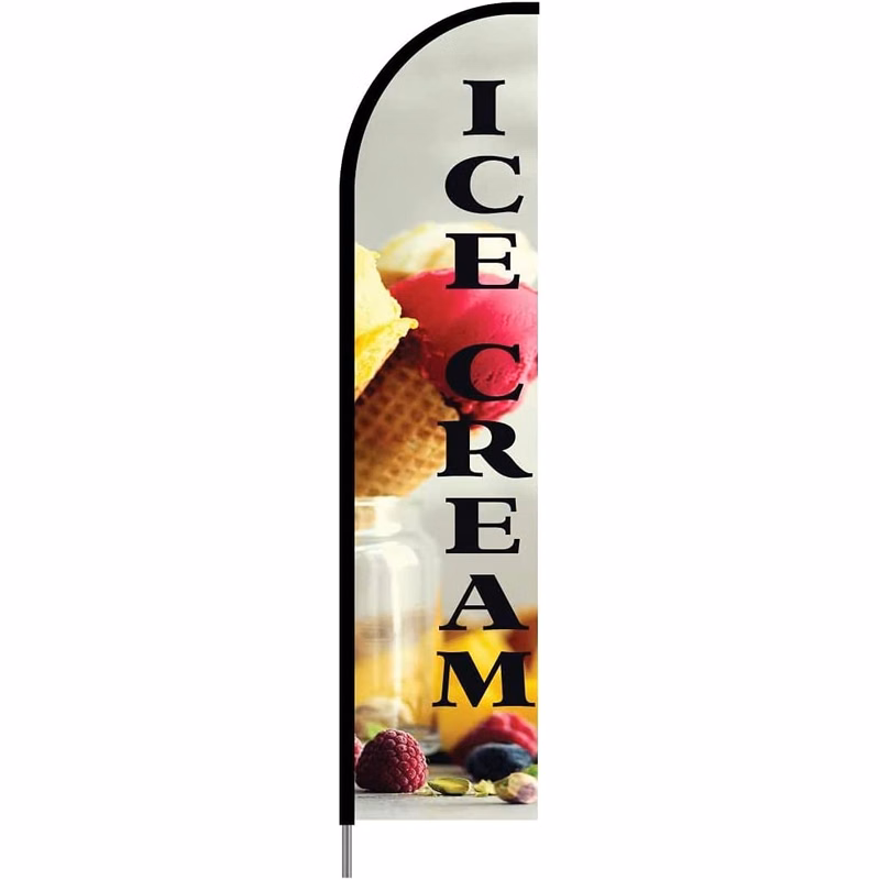 Ice Cream Sign Banner Swooper Feather Flag Complete Pole Kit Outdoor and Store Sign Display, 15ft