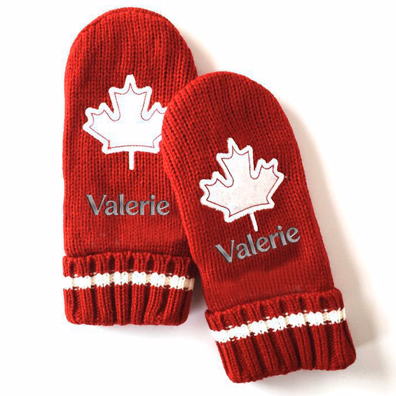 Unisex Acrylic Knitted Maple Leaf Mitt