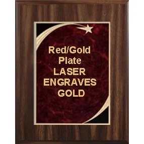 7" x 9" Classic Walnut Finish Plaque with a Red Victory Star Marble Plate 1