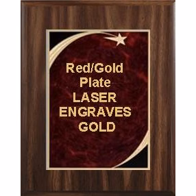 7" x 9" Classic Walnut Finish Plaque with a Red Victory Star Marble Plate