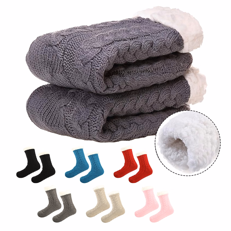 Women Winter Warm Fleece Lined Slipper Socks with Grippers