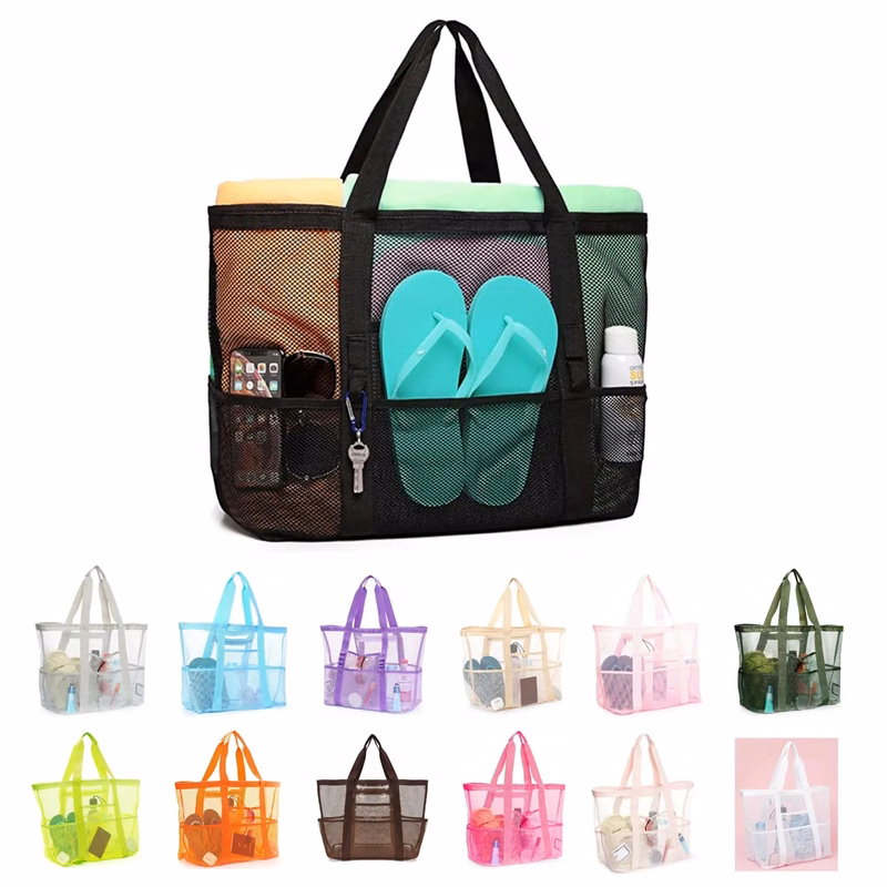 Large Storage Mesh Beach Tote Bags with 7 Pockets