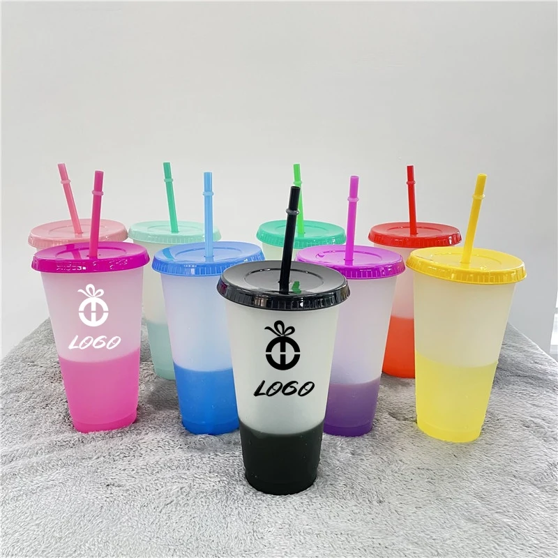 24 Oz. PP Plastic Color Changing Cup Set with Straws 1