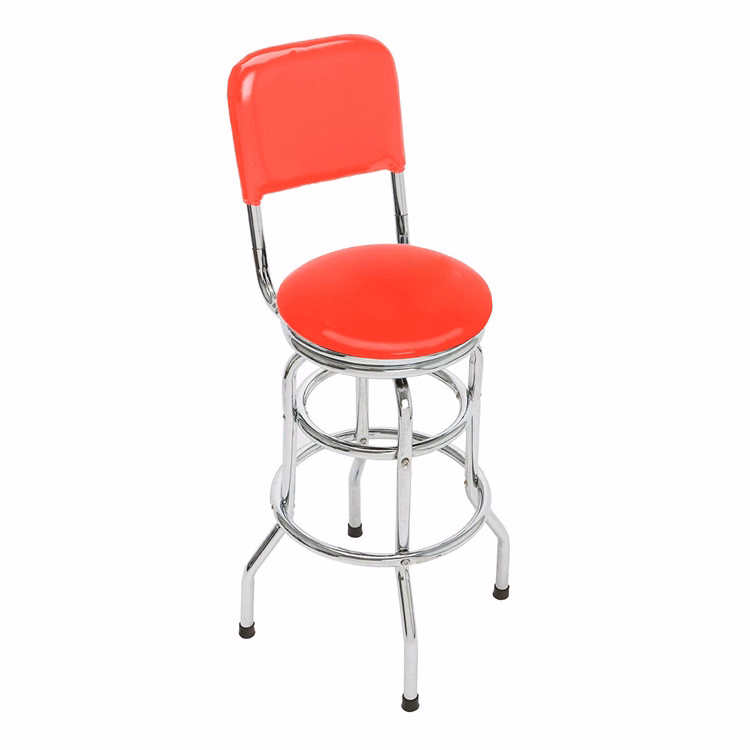 Double Ring Padded Bar Stool with Backrest & Chrome Base