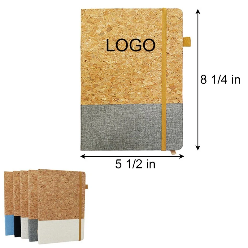 Eco-Friendly A5 Cork Wooden Hard Cover Notebook w/Elastic Strap & Bookmark & Pen Loop 1