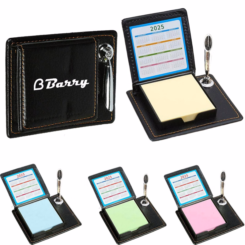 100 Sheets Sticky Note PU Leather Box Set w/Pen Holder