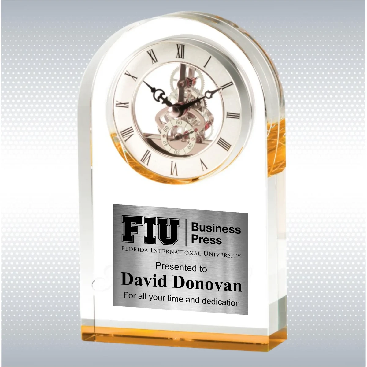 9" Elegant Gold Crystal Desk Clock Award 1