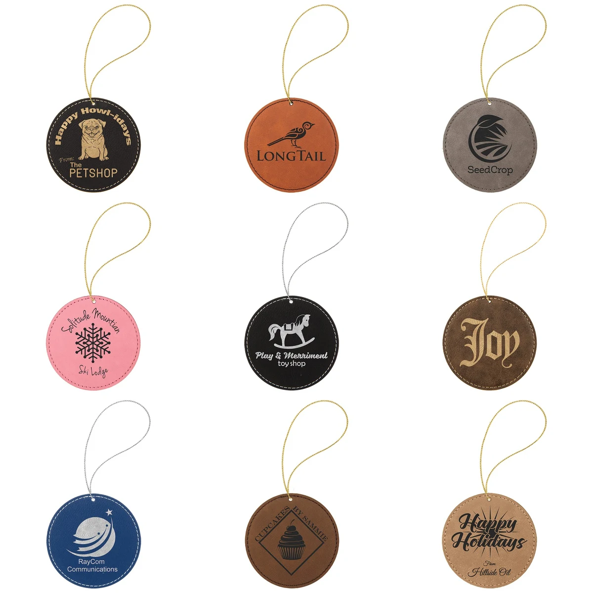 3.75" Laserable Leatherette Round Ornament with Decorative String 1