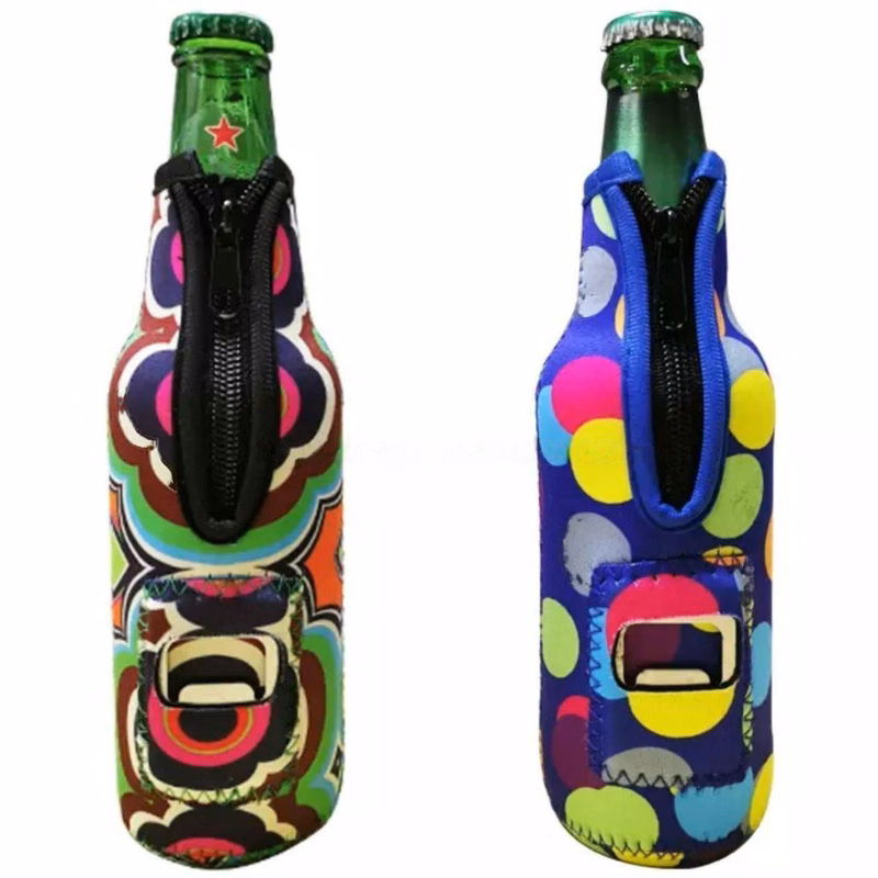 12 Oz. Neoprene Sublimated Bottle Cooler w/ Bottle Opener