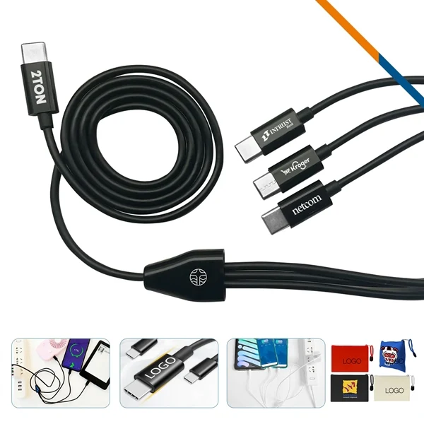 Custom Canvas 3in1 Type-C Charging Cable with Pouch — Office Organization Charger 1