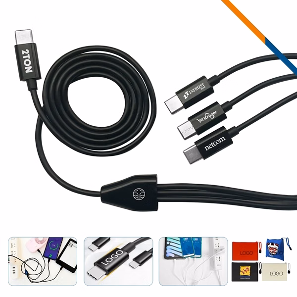 Custom Canvas 3in1 Type-C Charging Cable with Pouch — Office Organization Charger