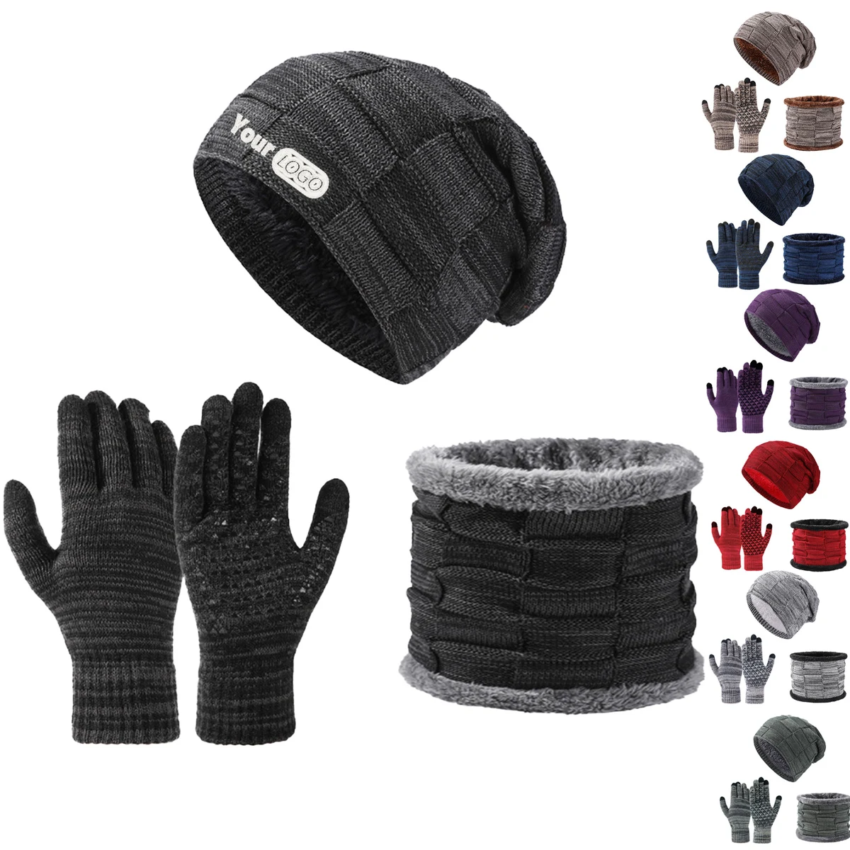 Winter Knitted Beanie Hat ,Scarf & Gloves Set 1