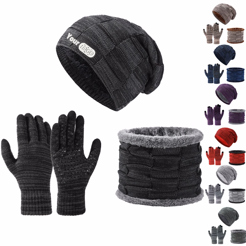 Winter Knitted Beanie Hat ,Scarf & Gloves Set