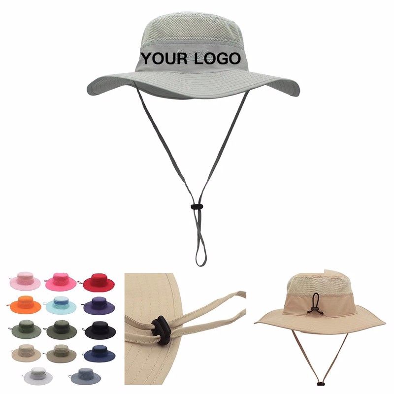 Nylon Mesh Bucket Hat with Windproof Chin Cord