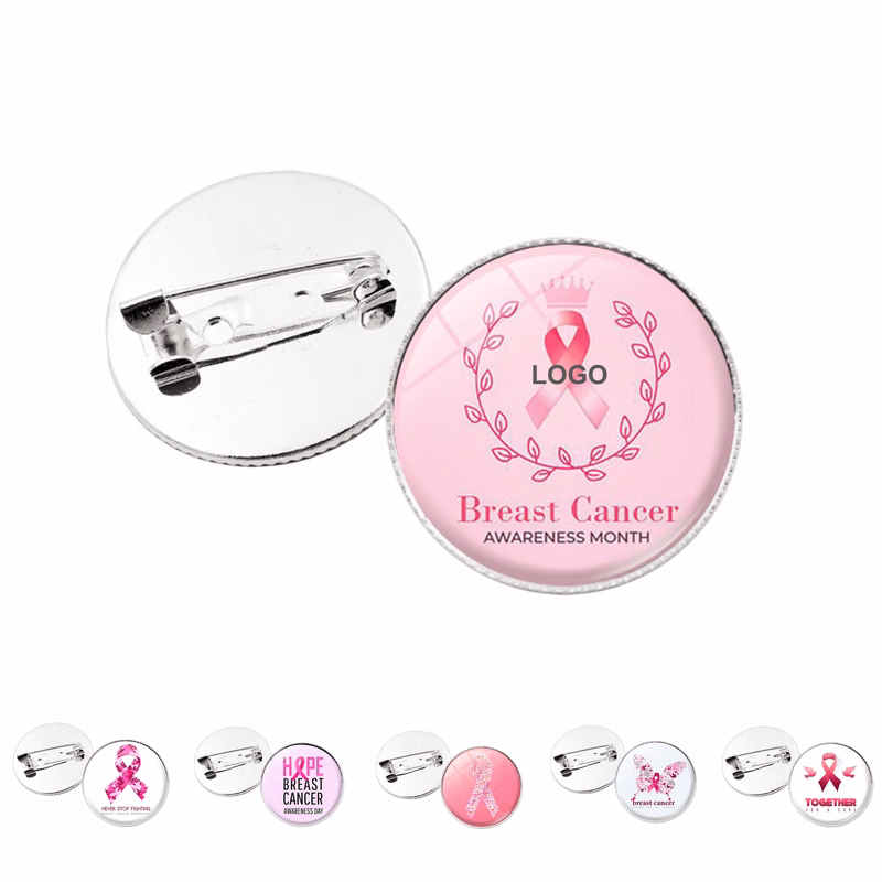 Pink Ribbon Round Pin (direct import)