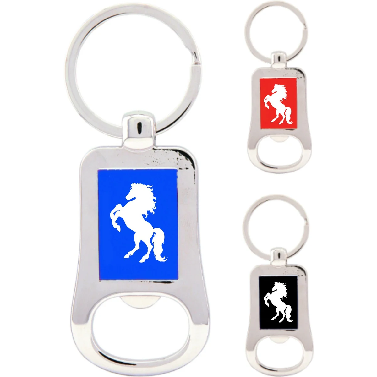2 1/8" Silver/Black Laserable Bottle Opener Keychain 1