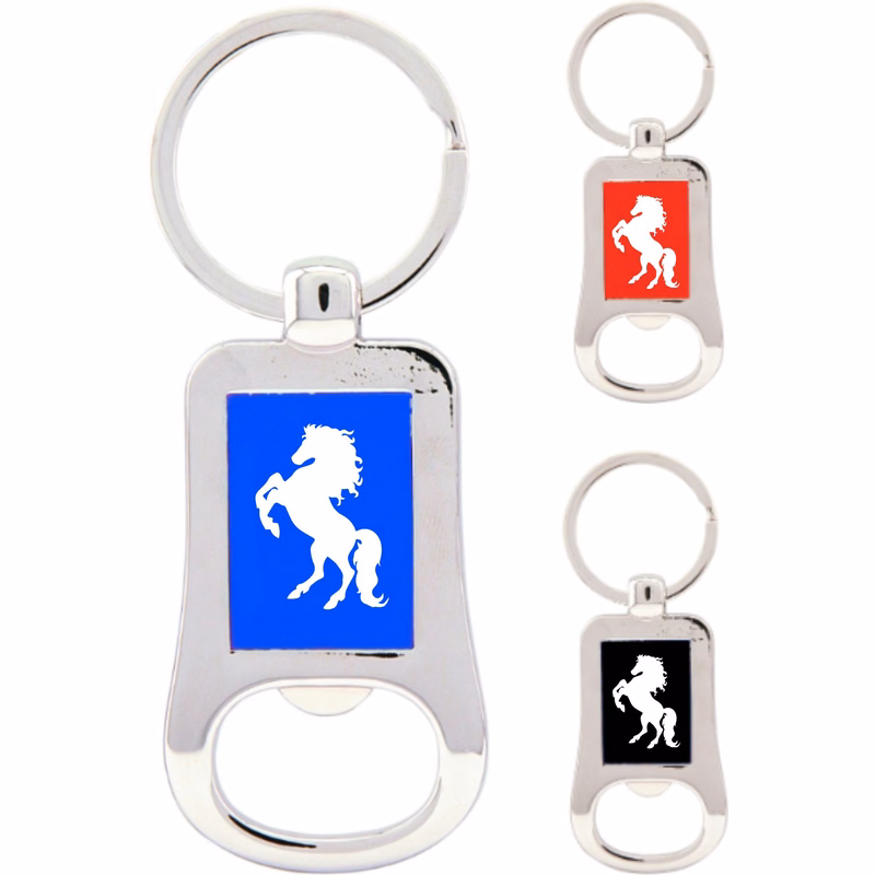 2 1/8" Silver/Black Laserable Bottle Opener Keychain