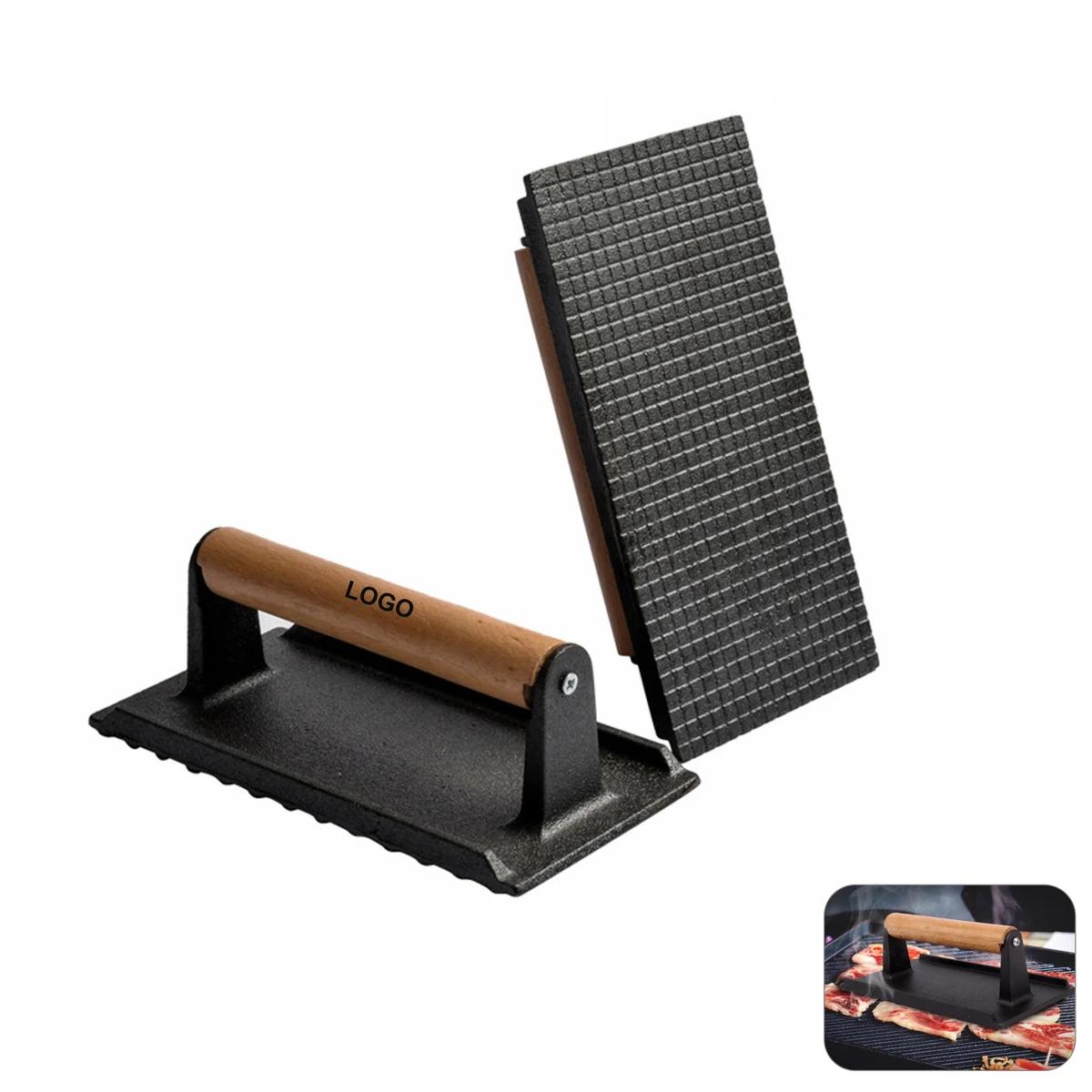 Rectangle Cast Iron Burger Press Tool (direct import) 1