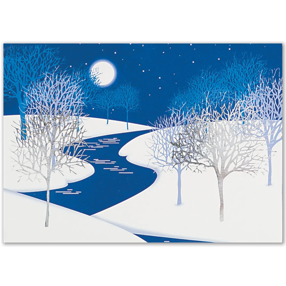 Classic Cold Night Trees Holiday Greeting Card 1