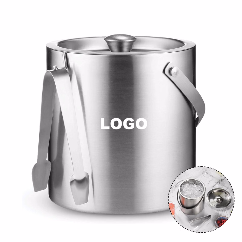 Stainless Steel Ice Bucket with Lid Tong Strainer