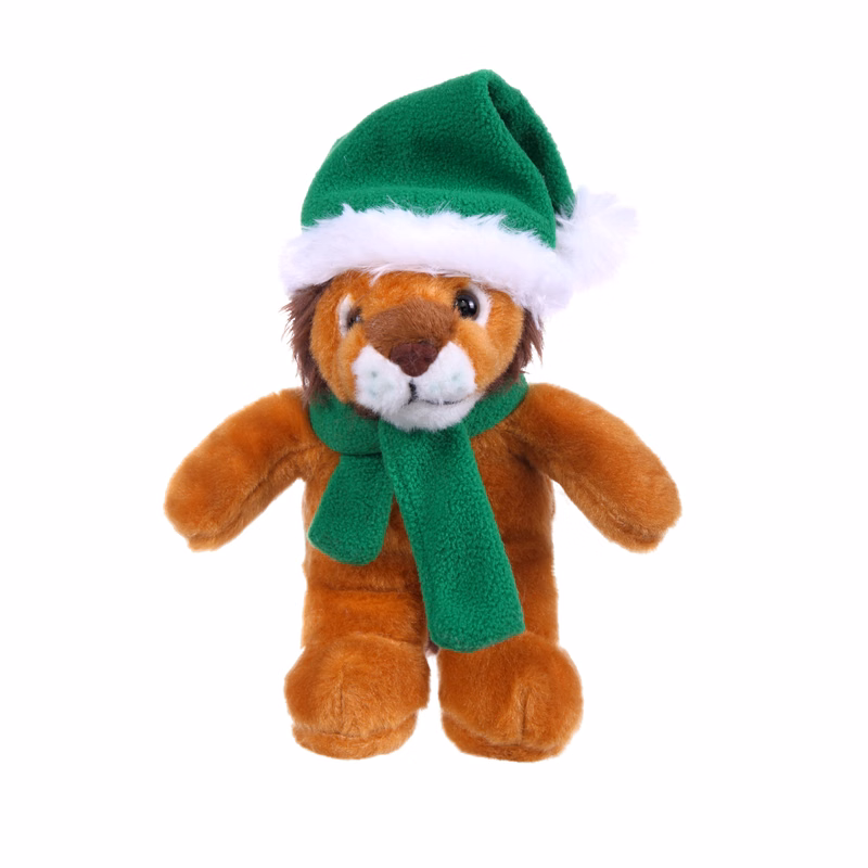 Soft Plush Stuffed Lion with Christmas Hat and Scarf