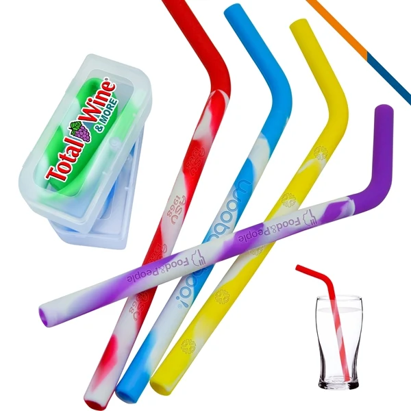 Custom Silicone Straws Candy Cane Design 8.46 Inch EVA Case — Eco Promo 1
