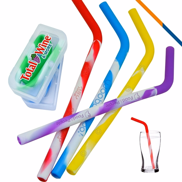 Custom Silicone Straws Candy Cane Design 8.46 Inch EVA Case — Eco Promo