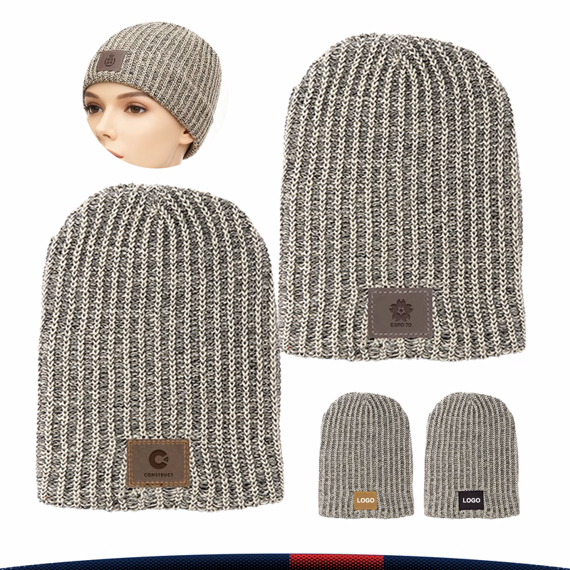 Cuddlowe Leather Patch Knit Beanie