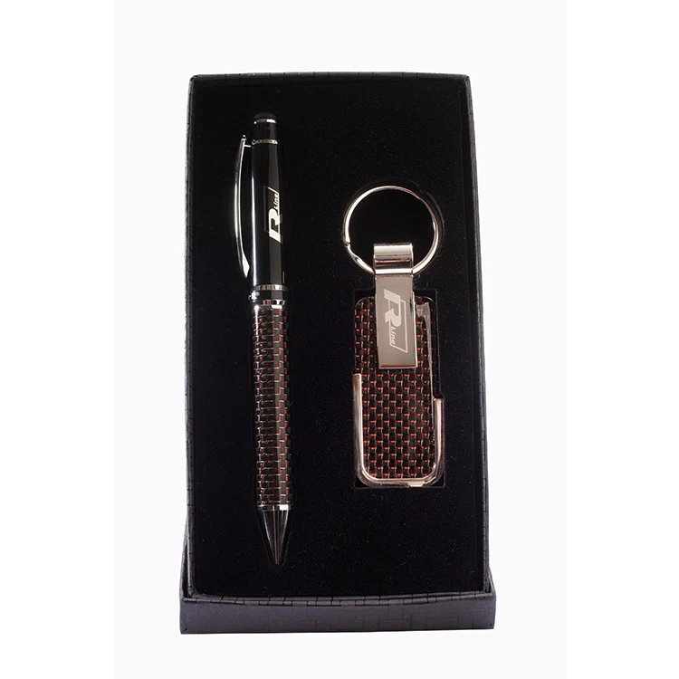 GFTS-GB3 Carbon fiber keychain with Twist Action Ballpoint pen Gift Set 1