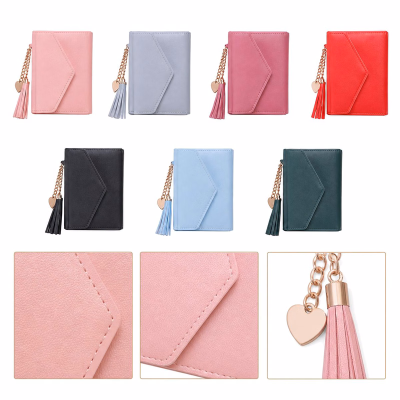 Compact Trifold PU Women's Wallet with Tassel