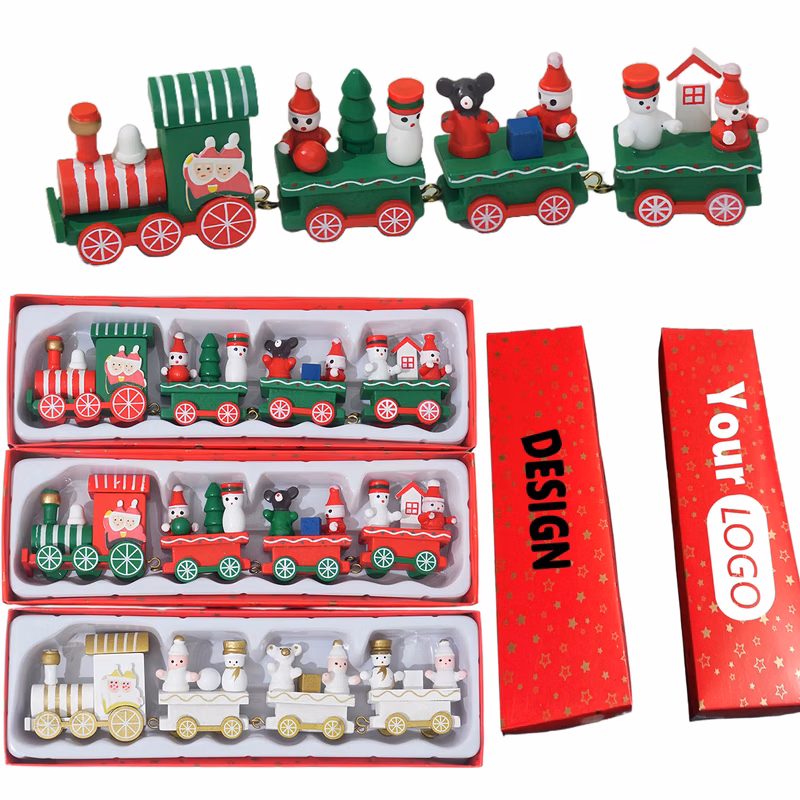 Festive Wooden Christmas Train Set Decor