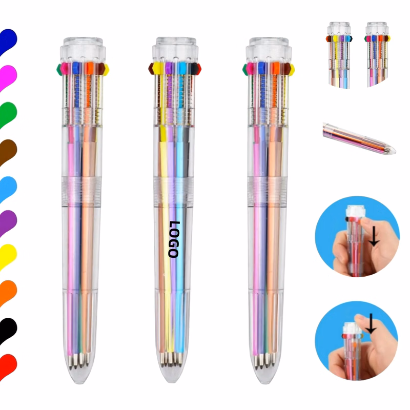 10 Colors Transparent Barrel Retractable Ballpoint Pen