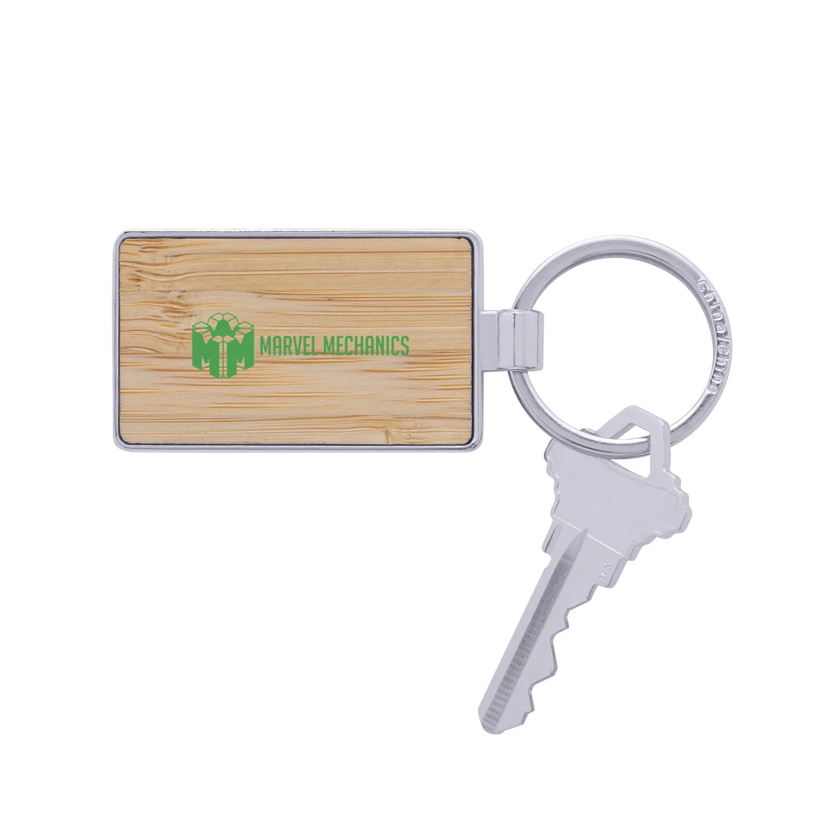 Bamboo & Metal Rectangle Keychain 1