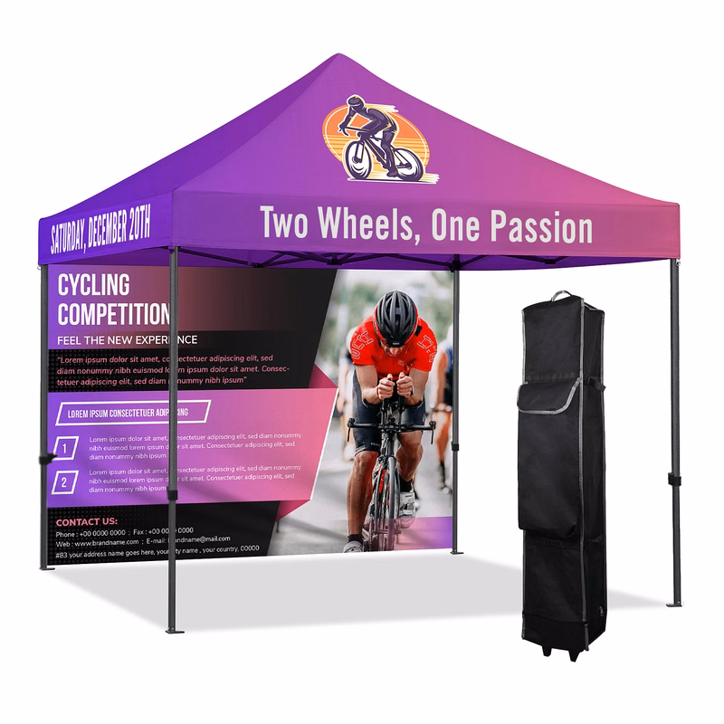 10x10ft Deluxe Black Steel Frame Tent Kit w/ Dye Sublimation Canopy+Full Back Wall