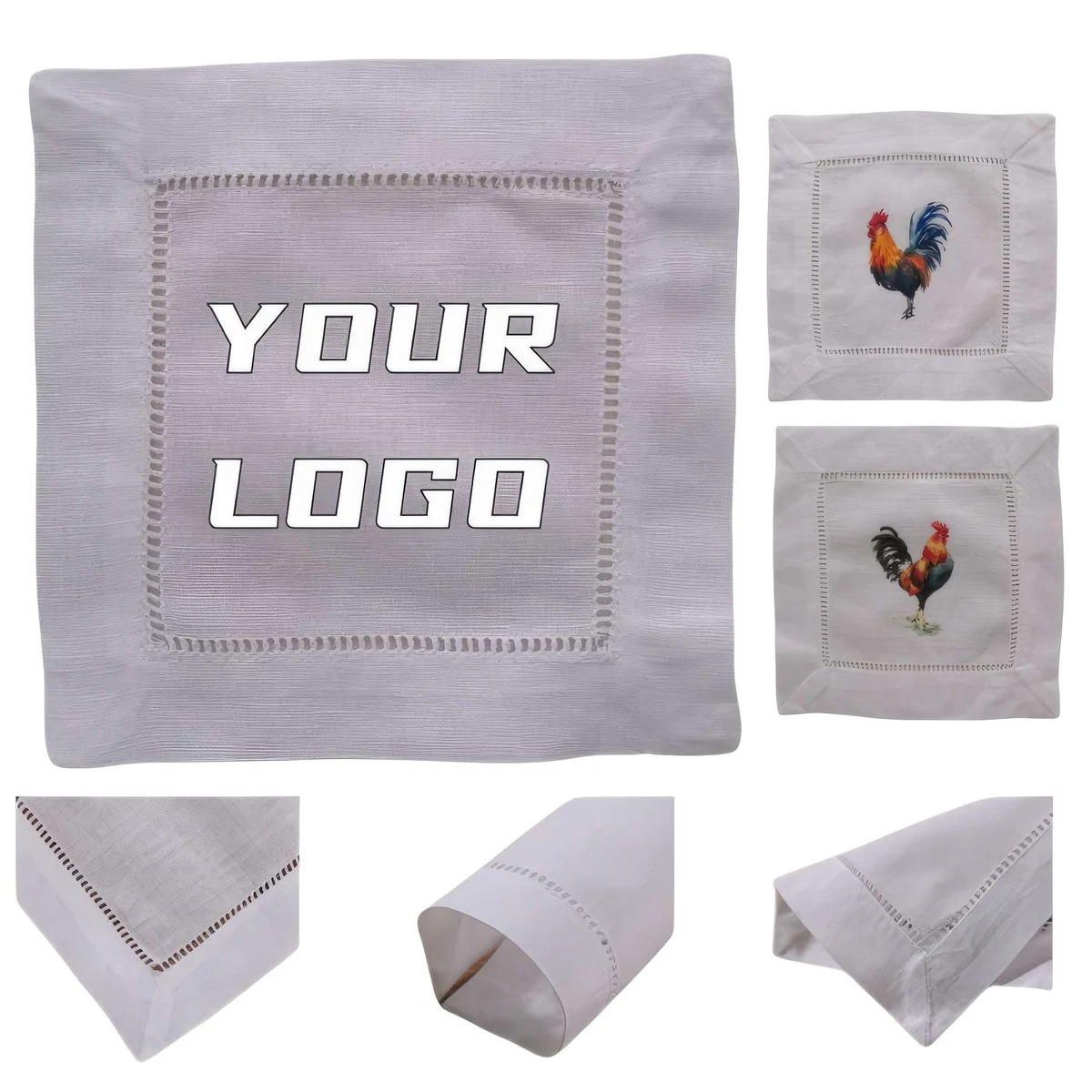 Custom Hemstitch Cocktail Napkin - 6'' x 6'' 1