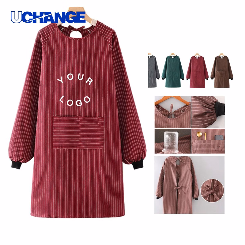 Polyester Apron with Sleeves and Front Pocket for Kitchen Use