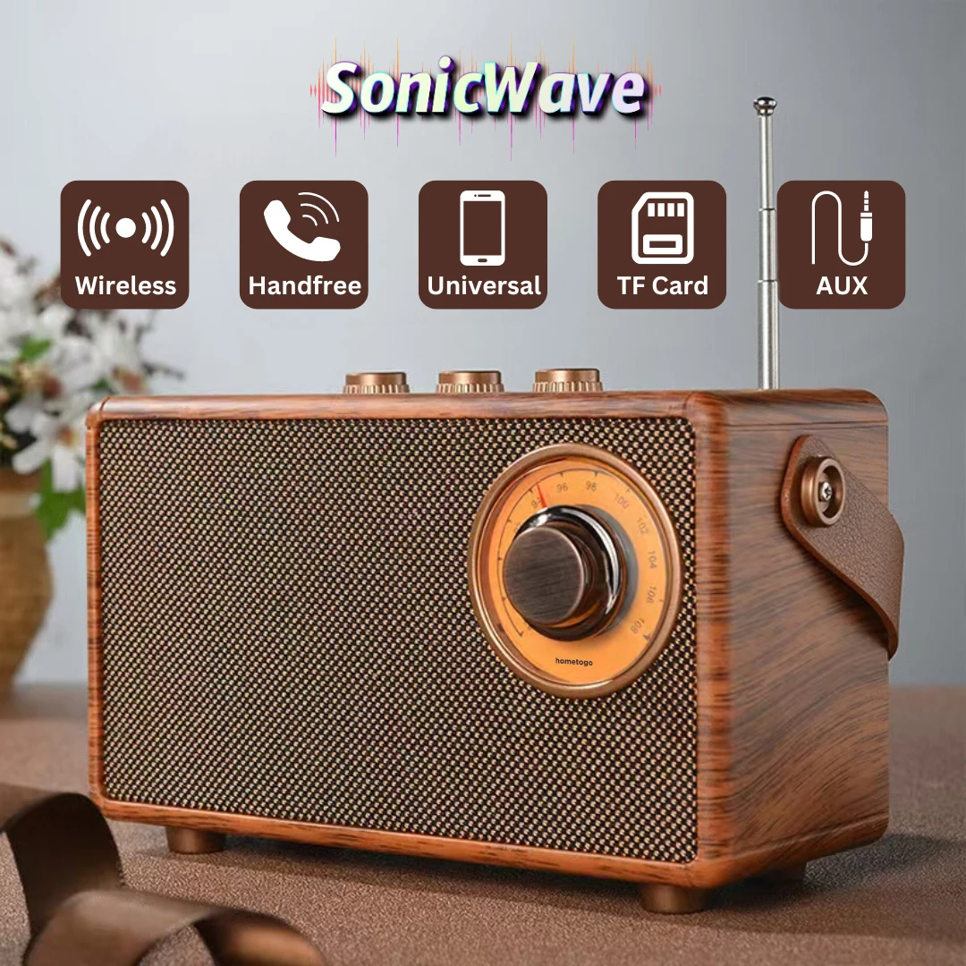 SonicWave Retro Bluetooth Speaker with USB, TF Card, AUX & FM Radio 1