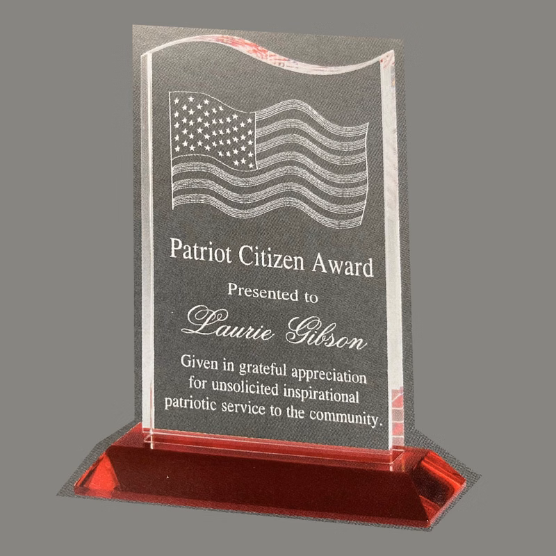 Crystal American Flag Award with Rosewood Base
