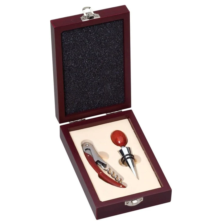 Rosewood Finish 2-Piece Wine Gift Set (engraved plate) 1
