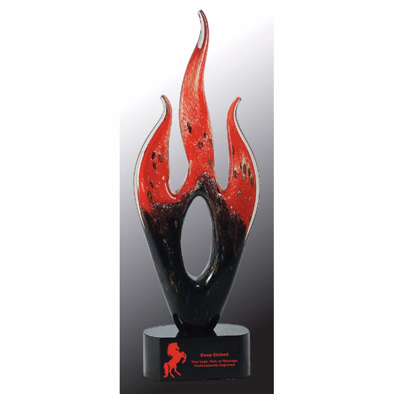16" Red & Black Flame Art Glass Award