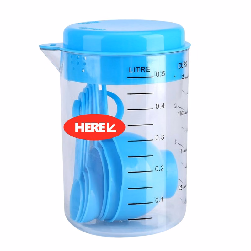 17oz Clear Measuring Cup With Lid 6 Blue Spoons