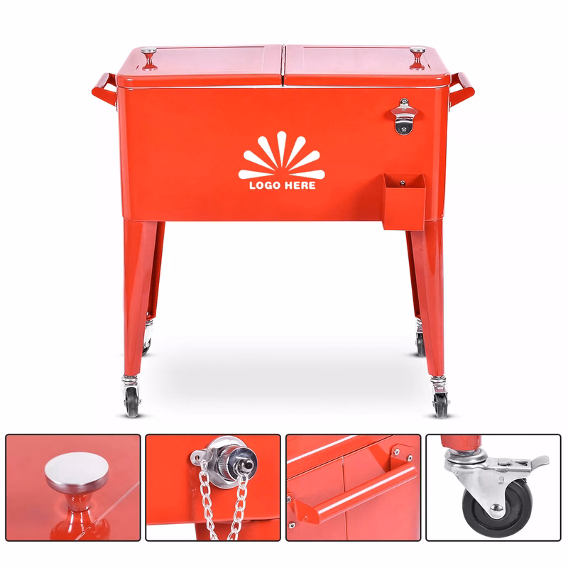 80 Quart/75 L Portable Rolling Cooler Cart with Wheels