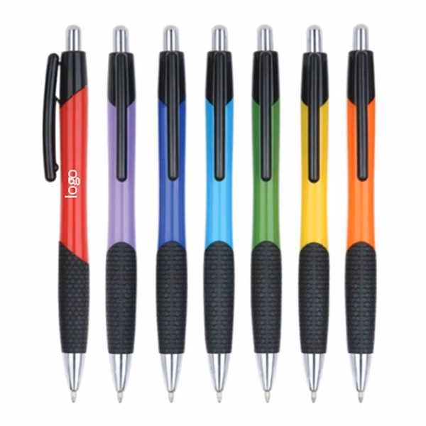 Click plastic ballpoint pen with silicone grip