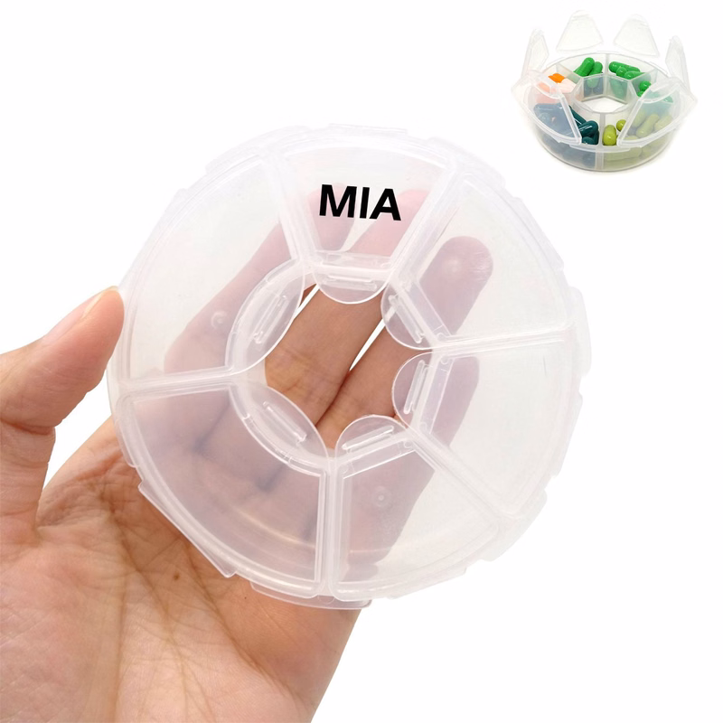 Plastic transparent round six-compartment pill box