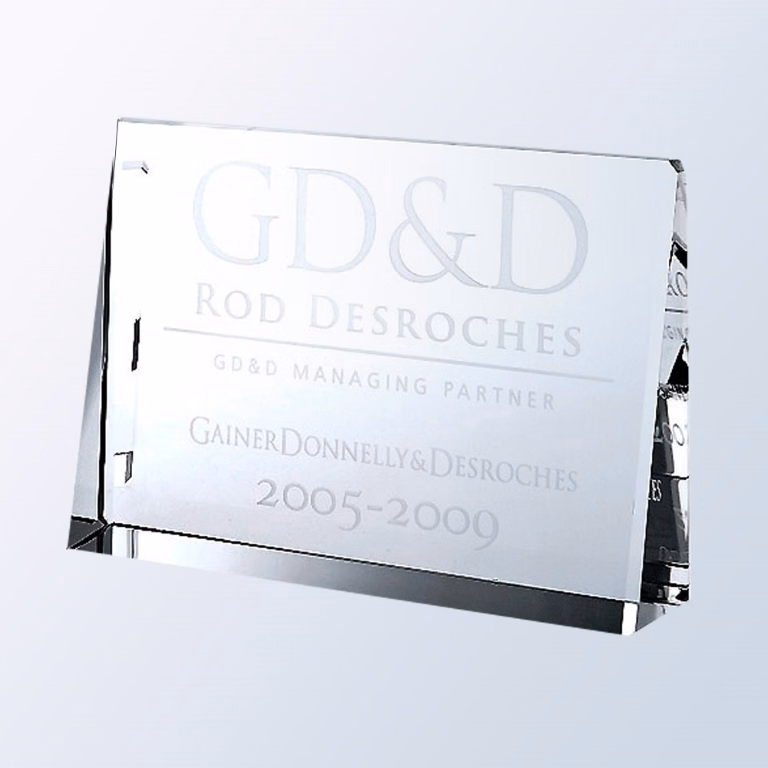 Horizontal Rectangle Plaque Optic Crystal Award - Small