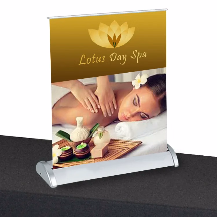 17 in. x 24 in. Pop-Up/Roll-Up Table Top Retractable Banner & Stand (Full Color)