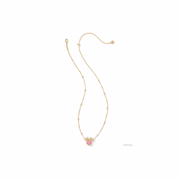 Kendra Scott Disney Gold Minnie Mouse Short Pendant Necklace in Hot Pink Drusy