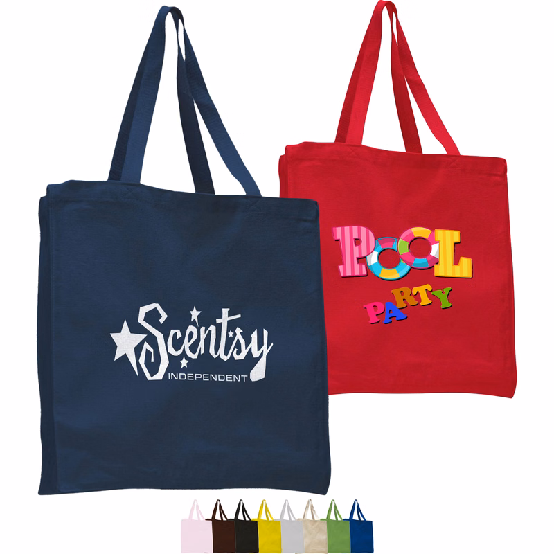 12 oz. CLASSIC BOOK BAGS W/ GUSSET COTTON CANVAS TOTES USA Decorated (14" X 15" X 4")